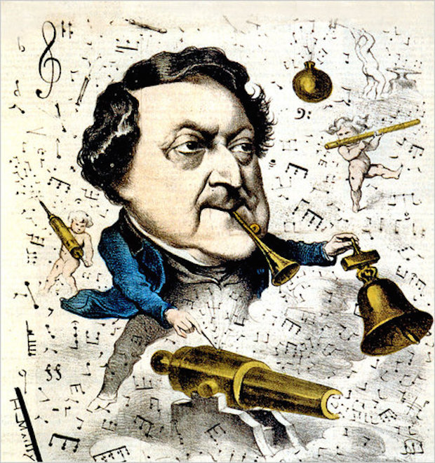 Caricatura de Rossini de 1867 por Hippolyte Mailly 