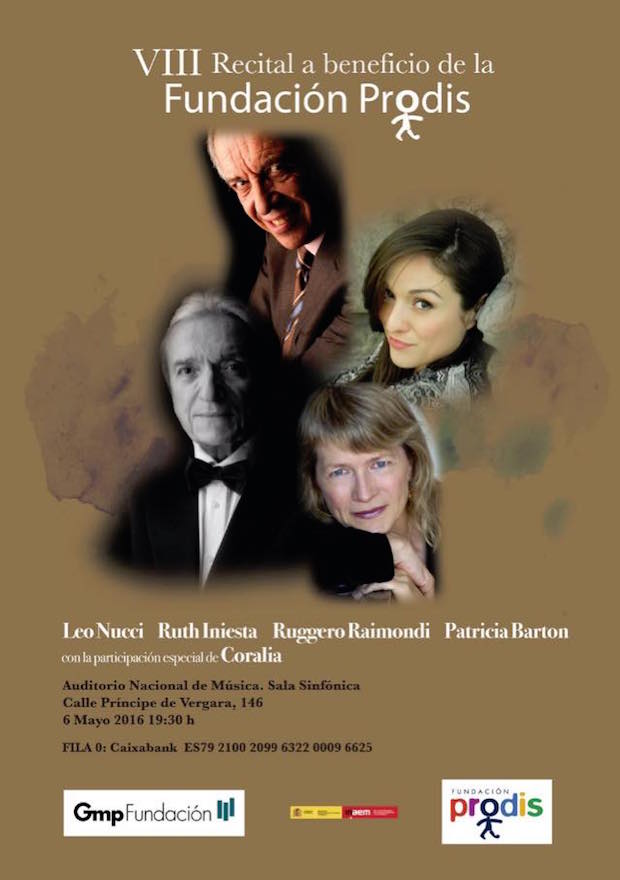 Concierto a favor de PRODIS en el Auditorio Nacional con Ruth Iniesta, Nucci y Raimondi