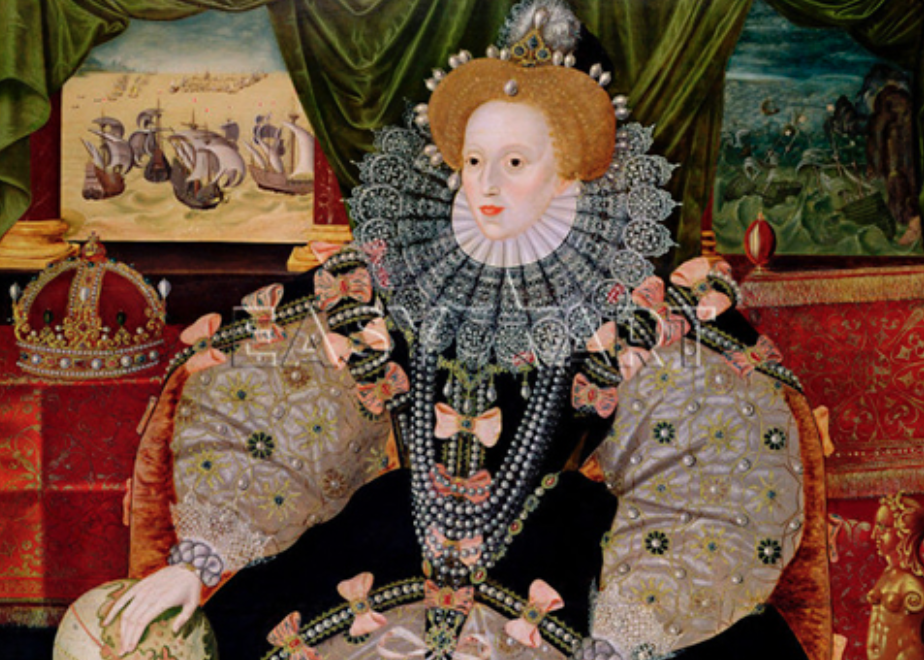 Isabel I de Inglaterra pintado (hacia 1590) por George Gower. 