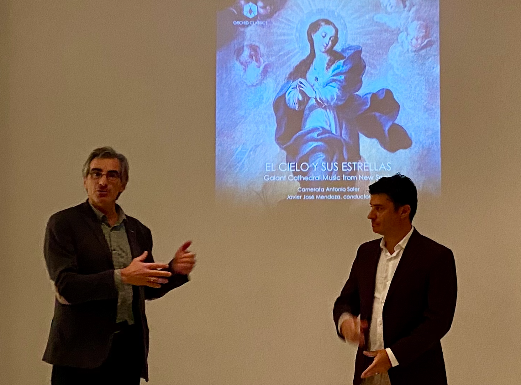 Gustavo Sánchez y Javier Mendoza durante la presentación del álbum "El Cielo y sus Estrellas" / Foto: Camerata Antonio Soler