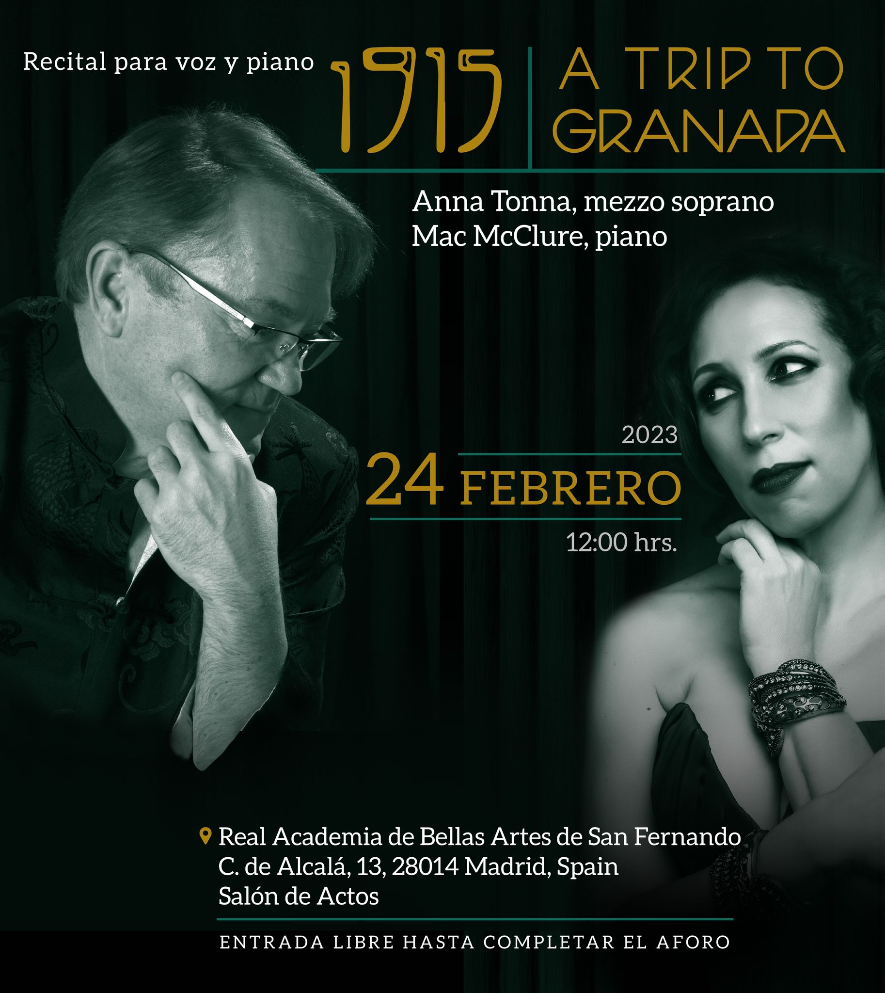 Cartel publicitario del recital en torno al CD "1915 A trip to Granada"