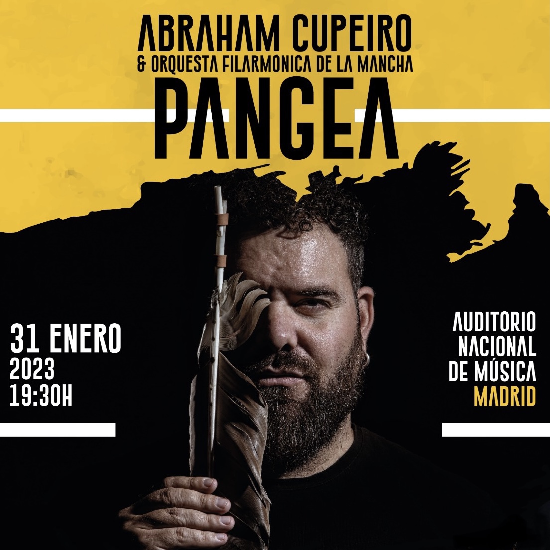 Cartel promocional de "Pangea", Abraham Cupeiro con la Orquesta Filarmónica de La Mancha 