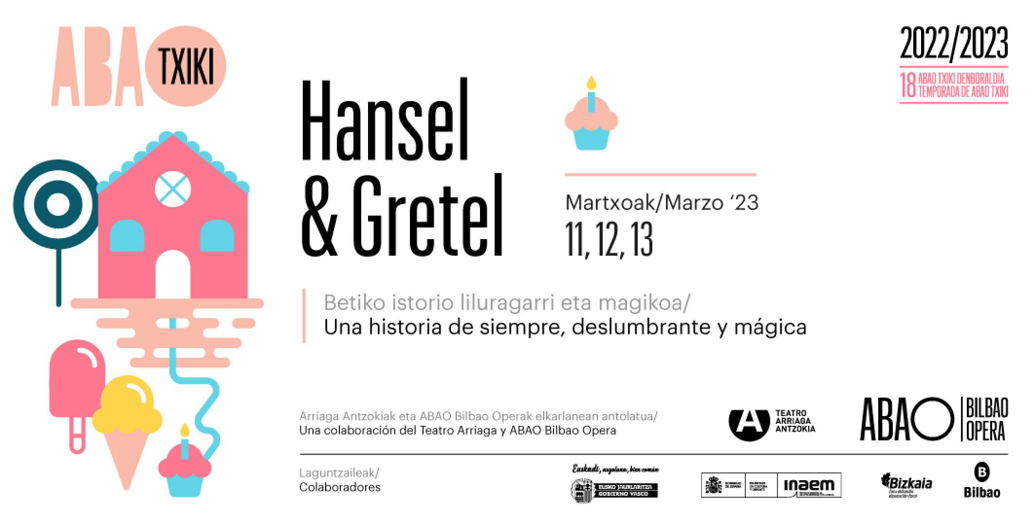 Cartel publicitario del espectáculo "Hansel & Gretel" de ABAO Txiki