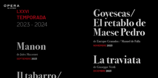 Cartel con los siete títulos de próxima temporada de Ópera de Oviedo