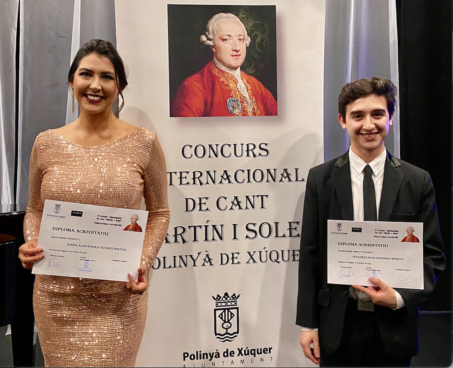 Sonia Suárez y Maximiliano Spósito, ganadores de los premios principales del VI Concurso de Canto "Martín y Soler"