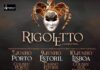 Cartel publicitario de las funciones de "Rigoletto" en tres ciudades de Portugal