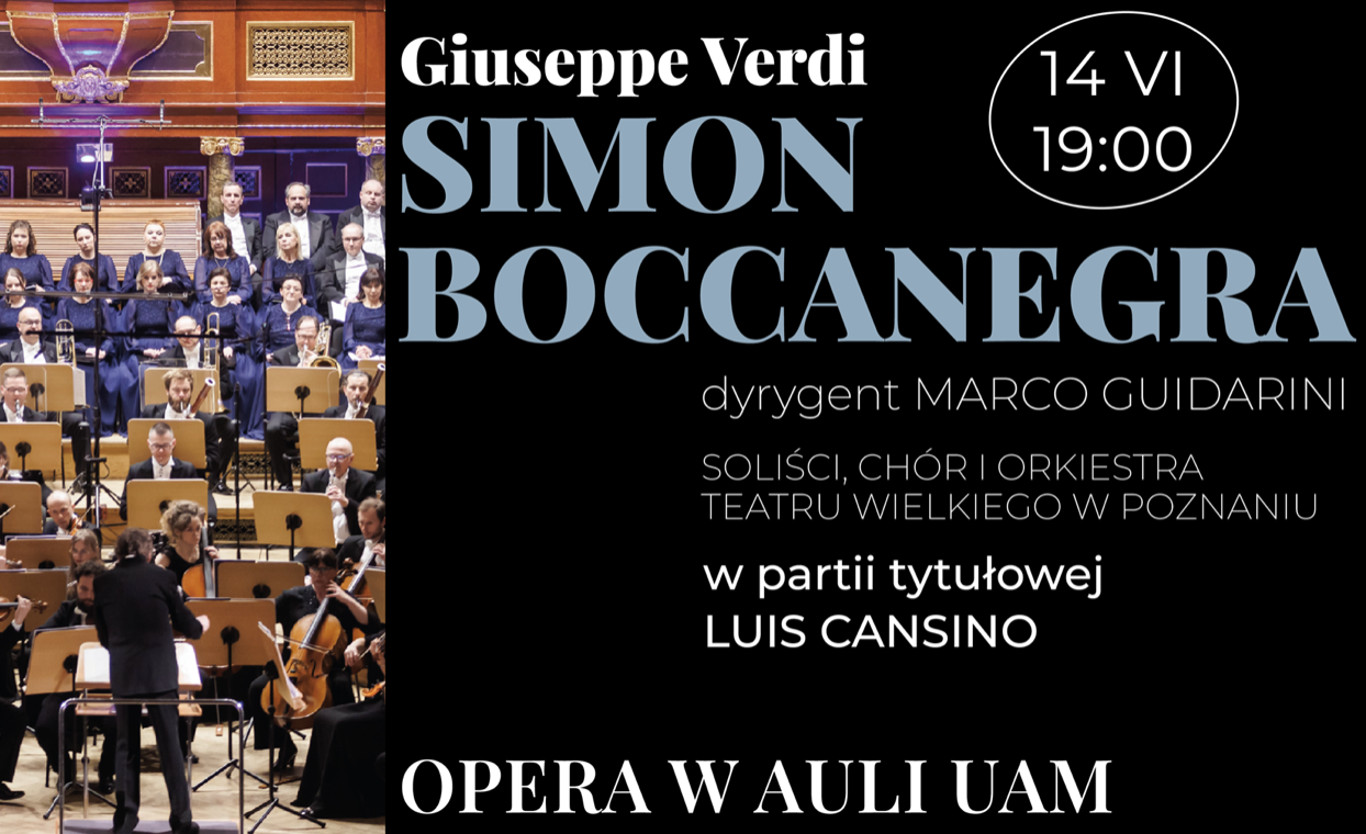 Cartel publicitario de la Ópera de Poznan de la función de "Simon Boccanegra"