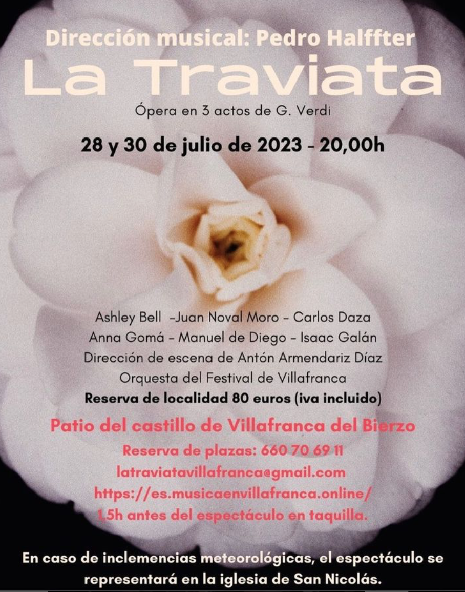 Carte promocional para "La traviata" del Festival Música en Villafranca del Bierzo 