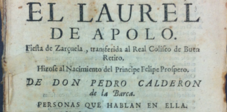 Detalle de la portada del libreto impreso de la zarzuela "El laurel de Apolo"